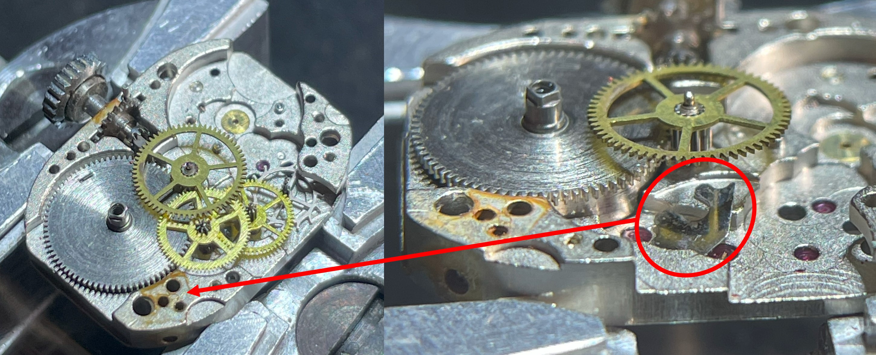 Uurwerk uit elkaar en balans shim