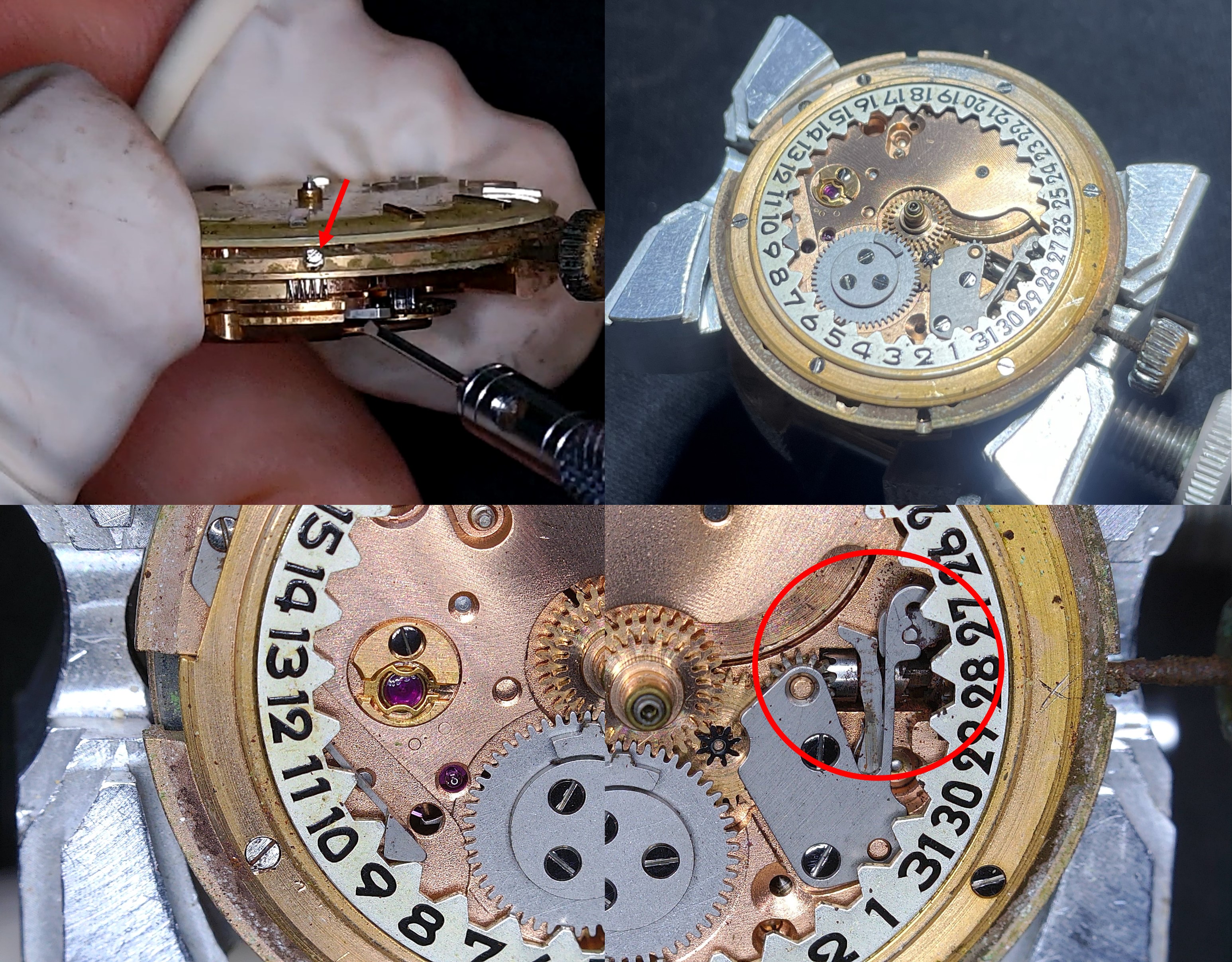 Wijzerplaat verwijderen en vies klik-mechanisme