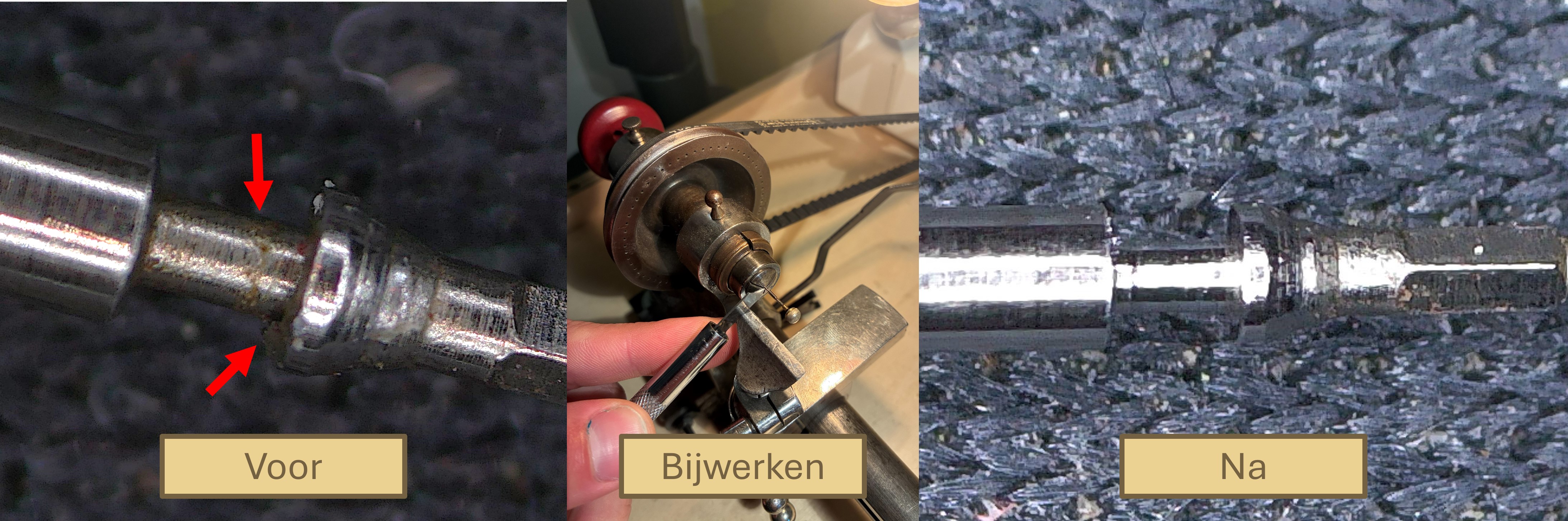 Stift voor en na bijwerken